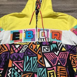 Vintage Jacket Reborn Mens XL Yellow Zip Up Hooded Multicolor Retro